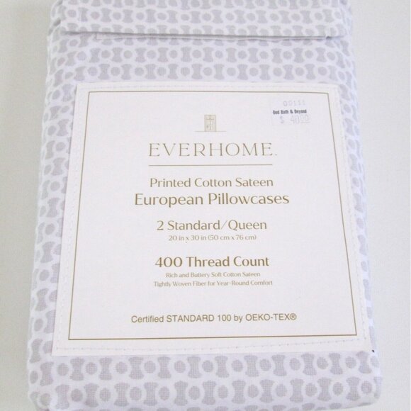 Everhome Cotton Sateen 2 European Pillowcases Standard Queen 400 Thread Count - Picture 2 of 5